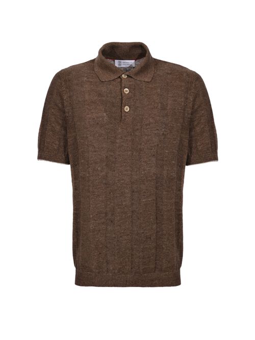 Polo a coste in misto lino e cotone Nocciola BRUNELLO CUCINELLI | M2L707815CNO22